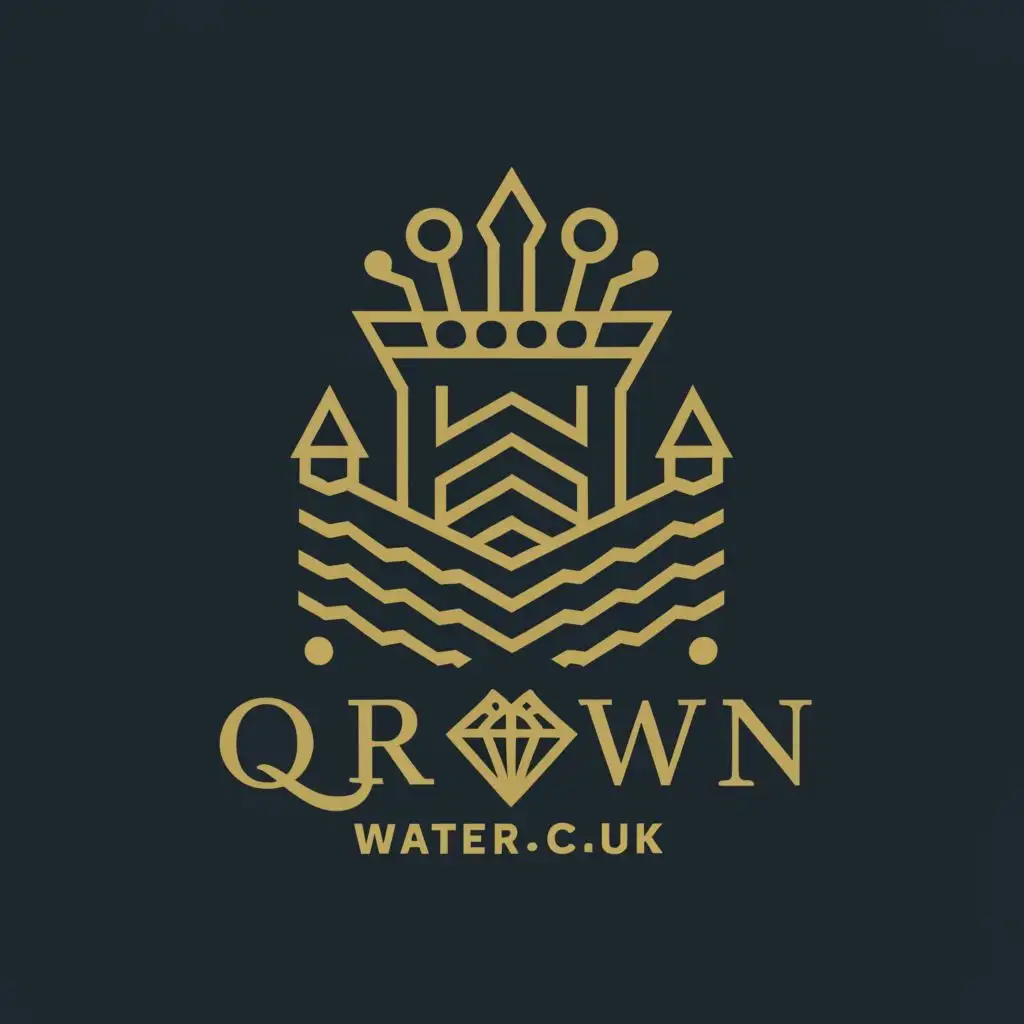 LOGO-Design-for-Qrown-Monarch-Light-Gold-Diamonds-with-Water-and-Castle-Elements-Reflecting-Strength-and-Elegance-in-Construction