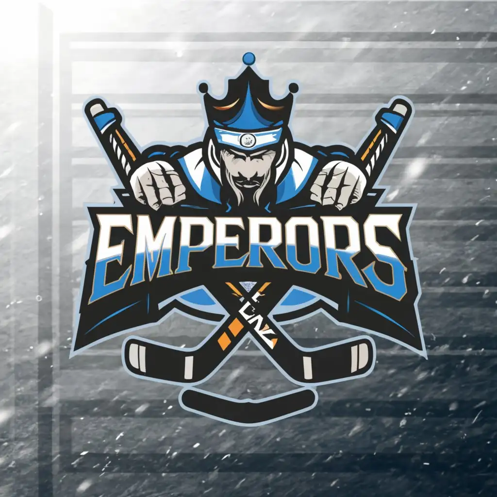 a logo design,with the text 'emperors', main symbol:ice hockey club blue color (The input appears to be a fragment or list of words in English, so I am repeating it as-is. However, it does not form a complete sentence or phrase in English.),Moderate,clear background