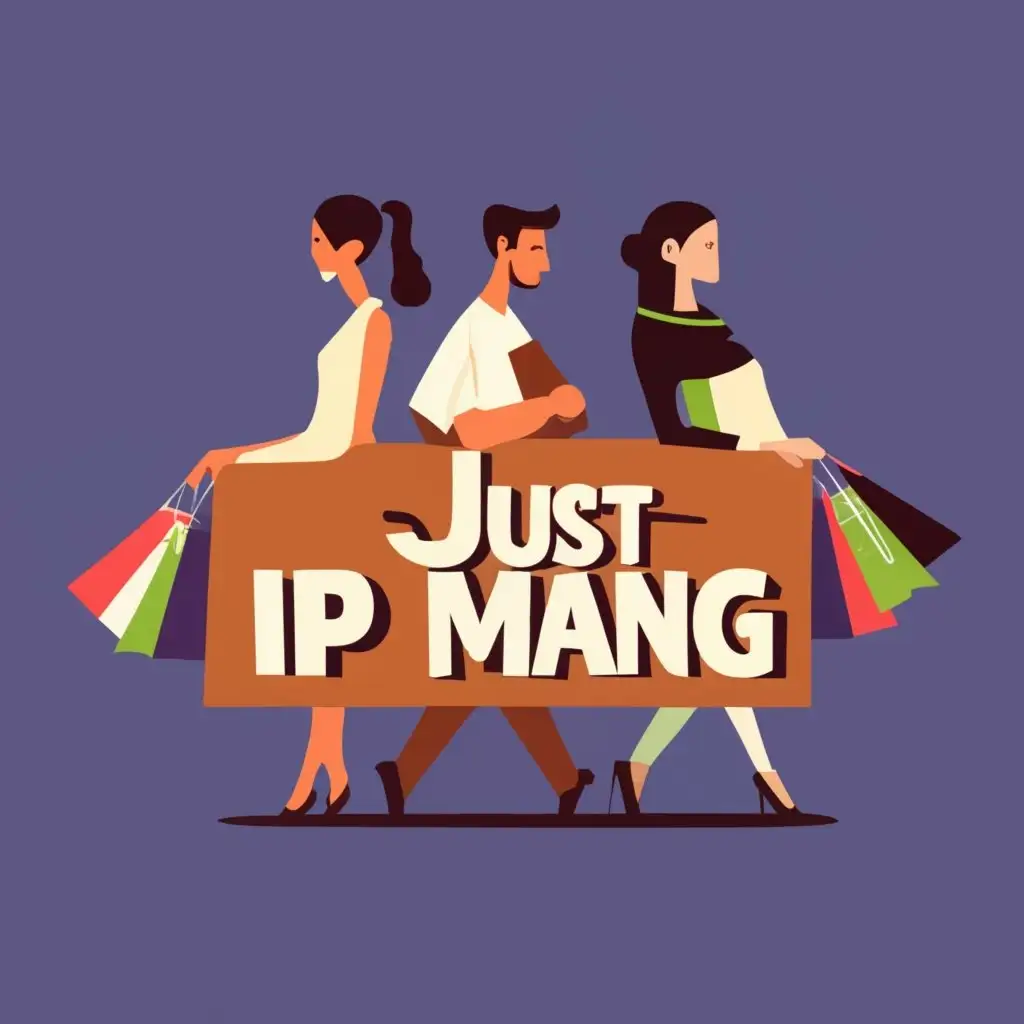 logo, shopping people, with the text "Just Ip ManG", typography, be used in Retail industry