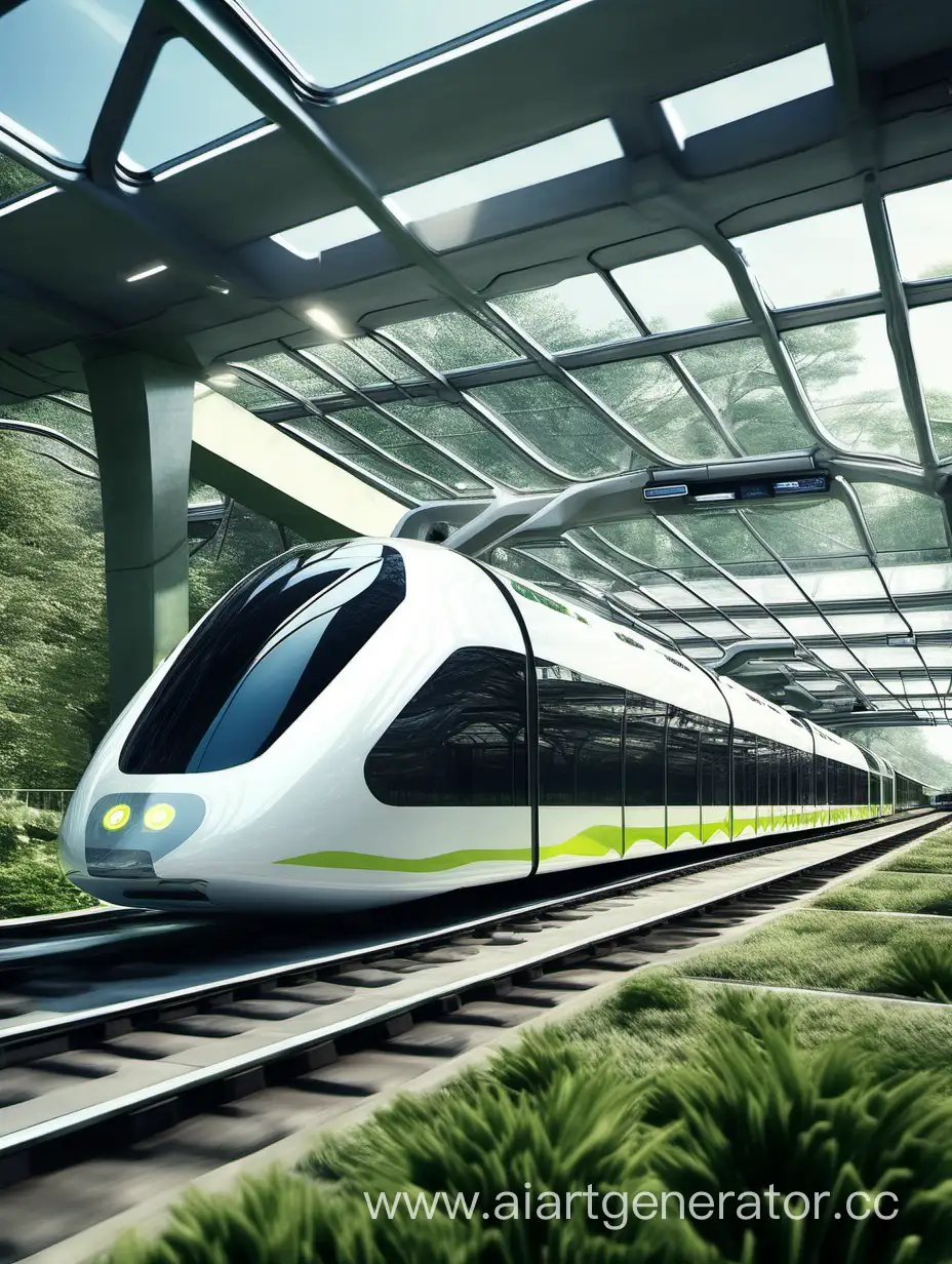 экологичный вокзал c поездом будущего, крупный план, похожий на адлеровский вокзал.