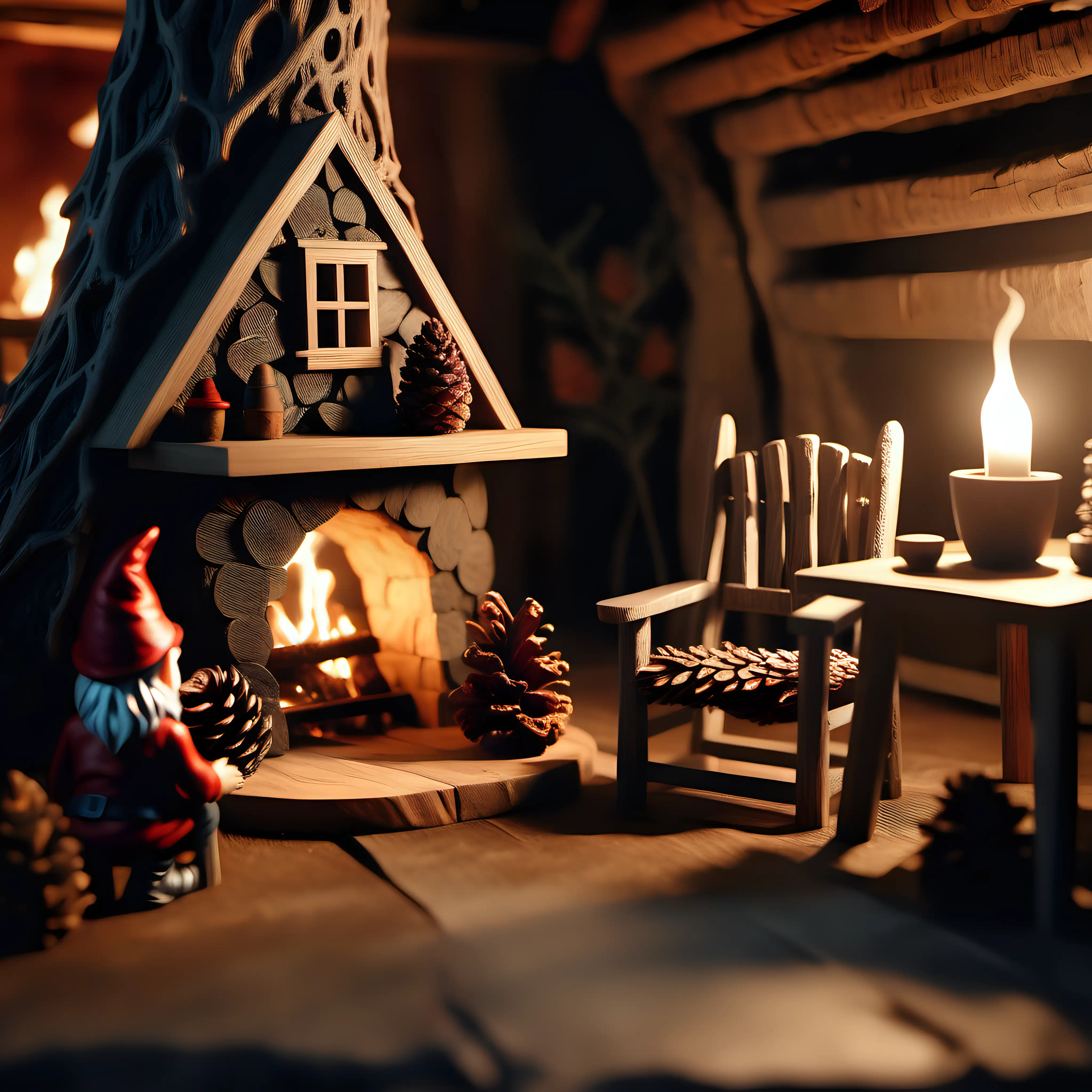 Cozy Gnome Home Miniature Furniture and Fireplace in 4K Volumetric Light