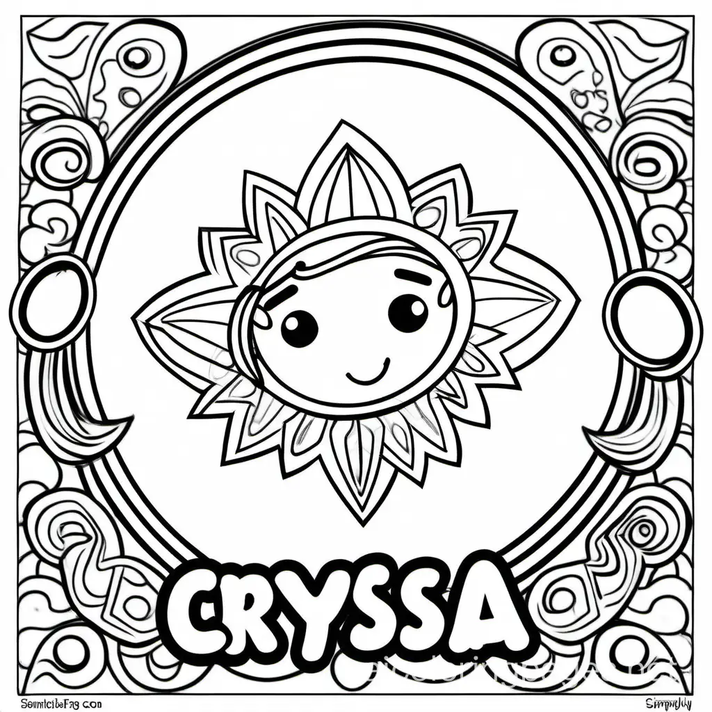 doodle coloring page with the name "Cryssa" within, Coloring Page, black and white, line art, white background, Simplicity, Ample White Space. The background of the coloring page is plain white to make it easy for young children to color within the lines. The outlines of all the subjects are easy to distinguish, making it simple for kids to color without too much difficulty