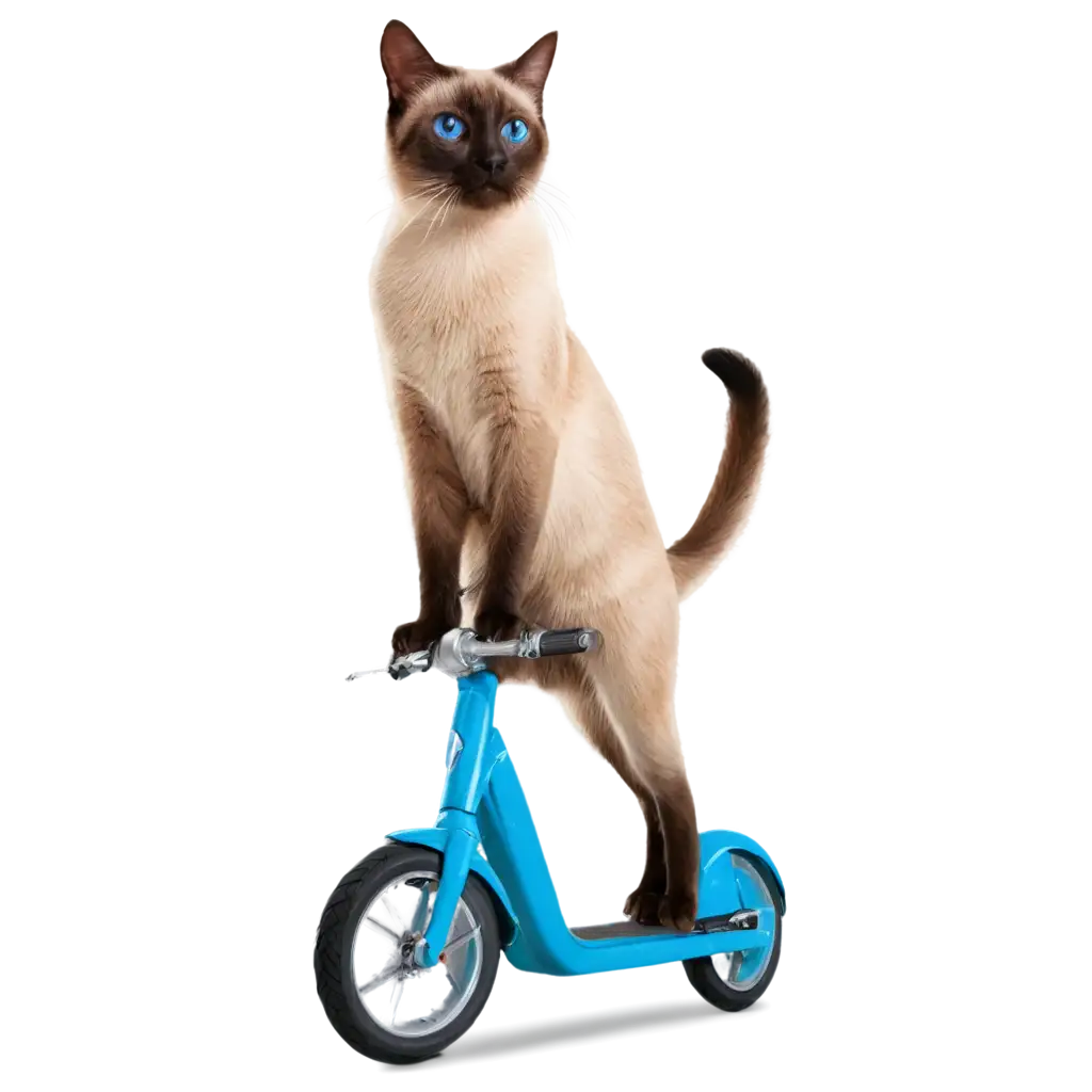 Siamese cat on a scooter