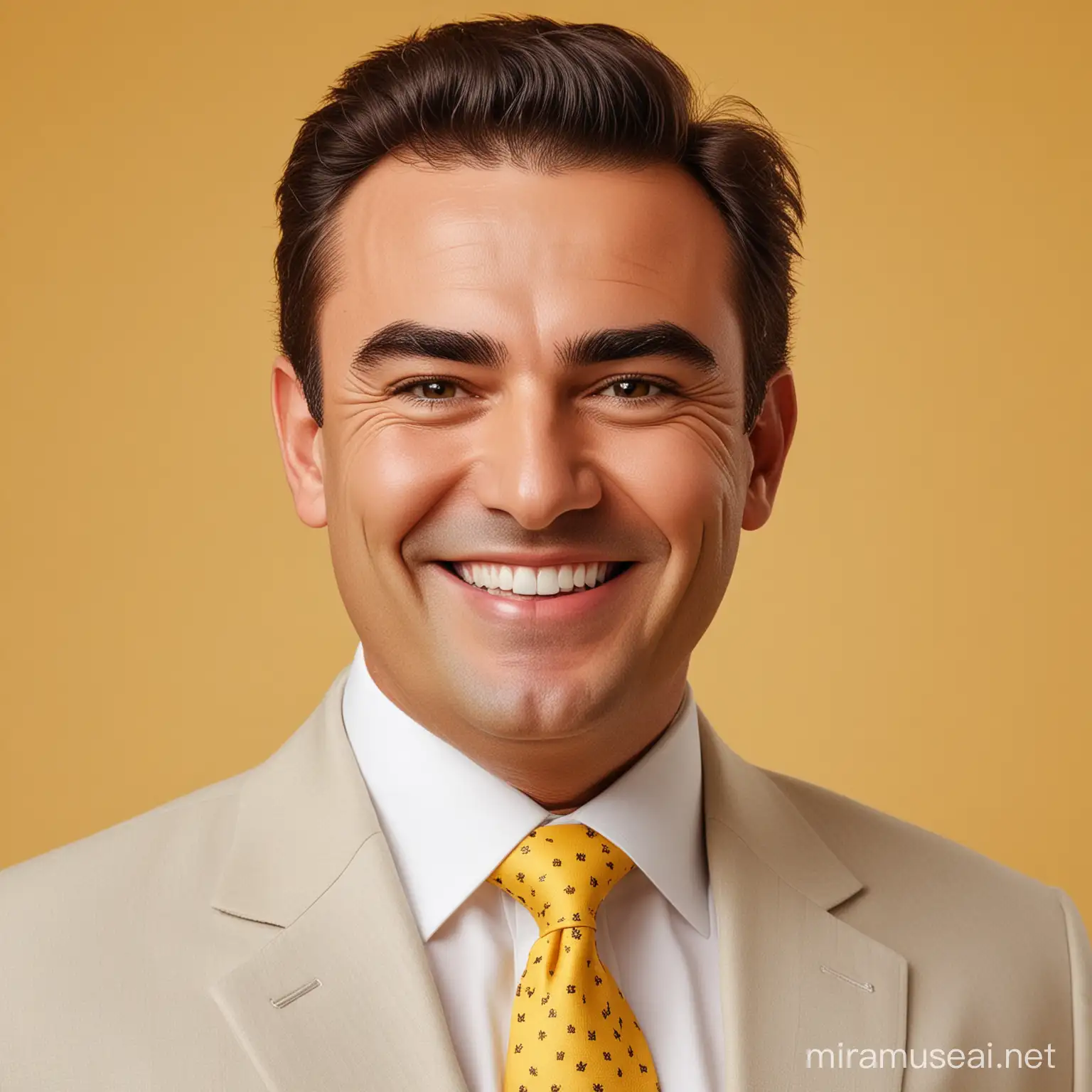 Successful President Smiling with Confidence in Yellow Background