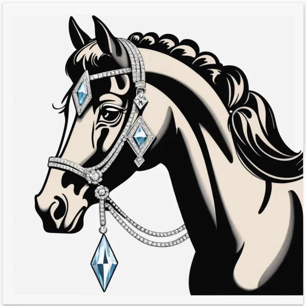 Elegant 1930s Glamour Female Horse adorned with Diamond Brooch Sticker