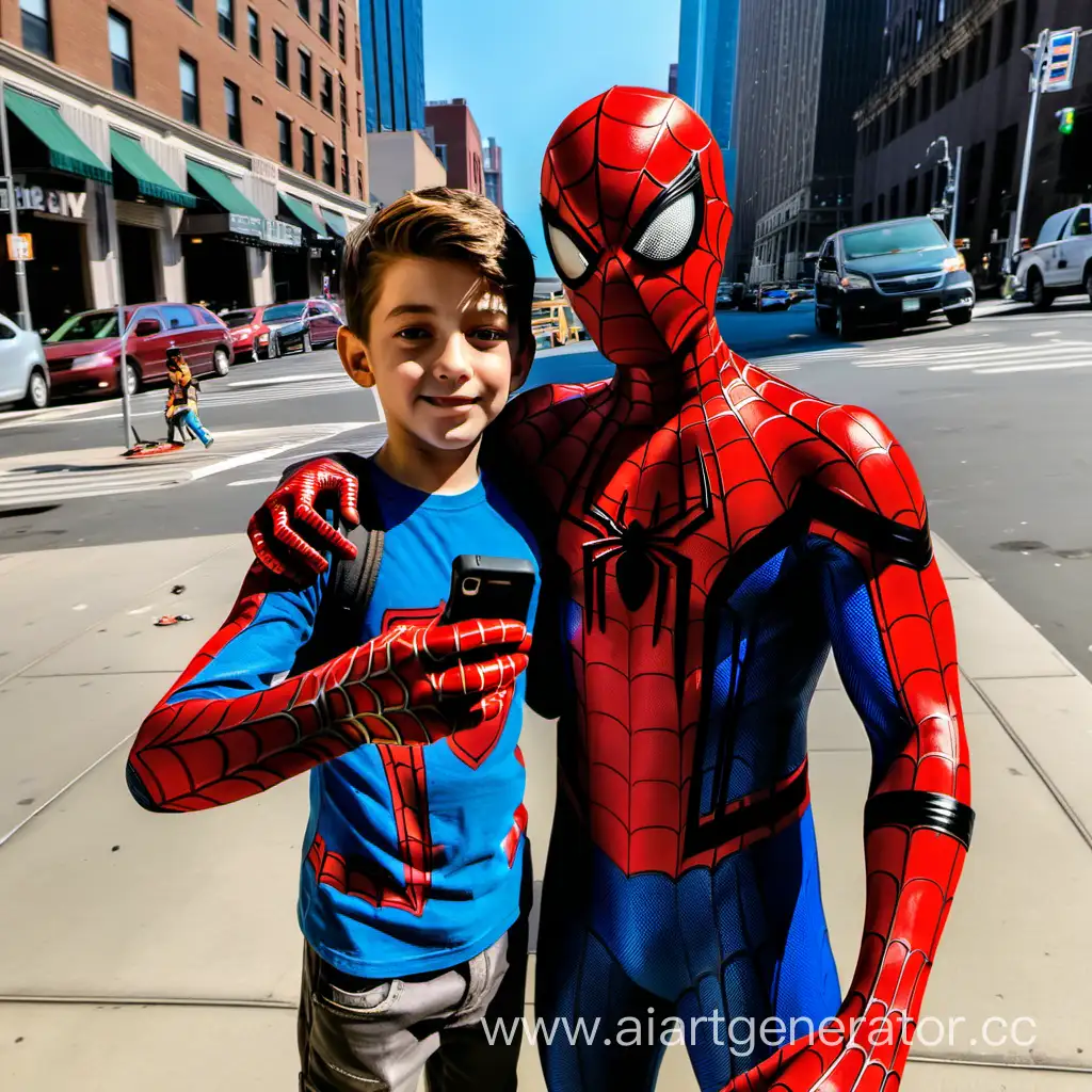 SpiderMan-Taking-Selfie-with-Boy-Superhero-Moment-Captured-in-a-Fun-Photo