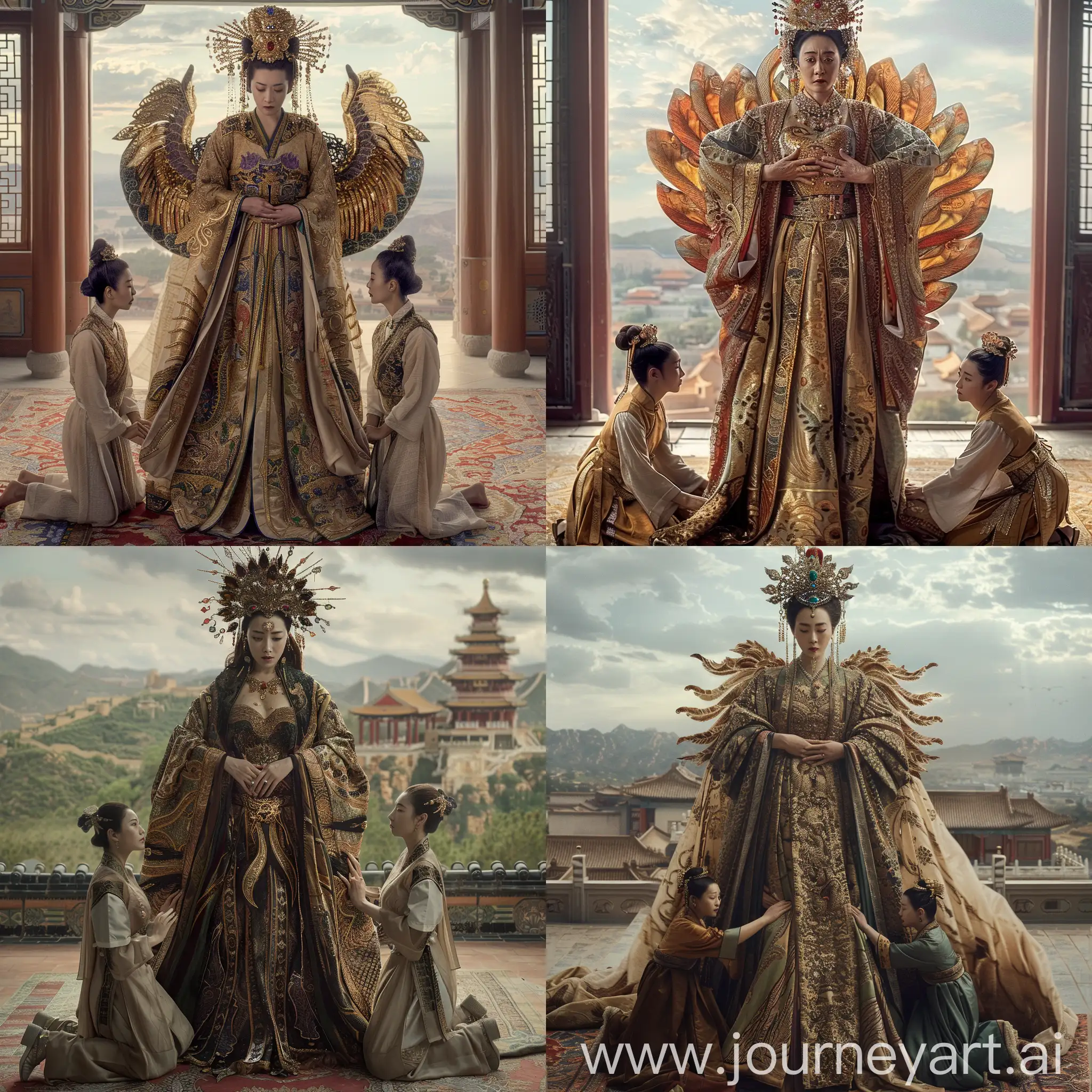 Empress-Wu-Zetian-in-Opulent-Phoenix-Robe-with-Maids