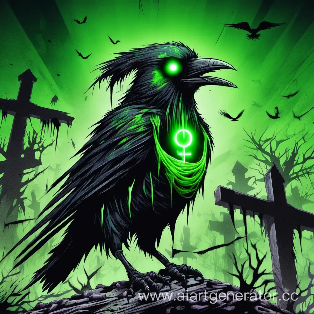 Eerie-Zombie-Crow-Surrounded-by-a-Mysterious-Green-Aura