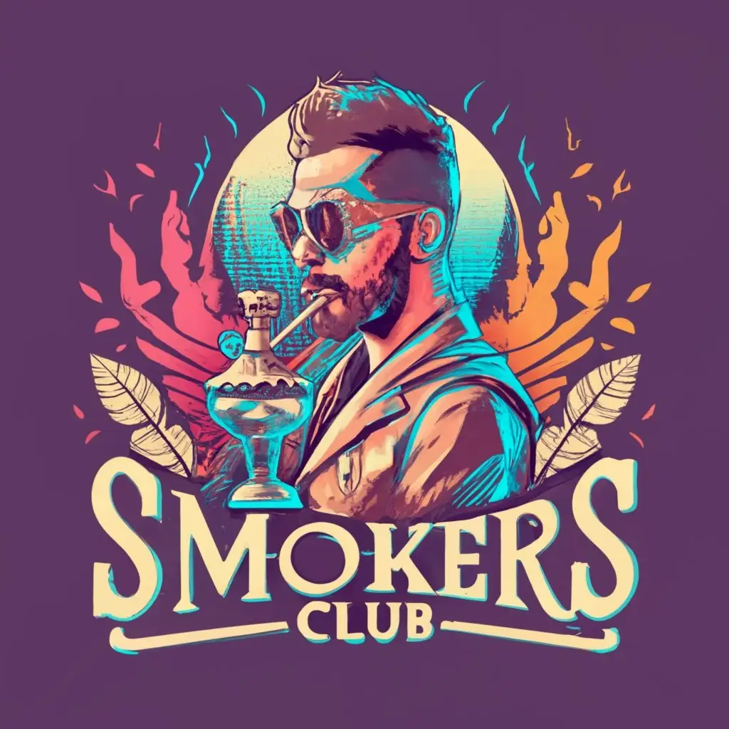 logo, Hookah, with the text "Smokers club", mad Max style, metal, sexy, Armenian colors, 
