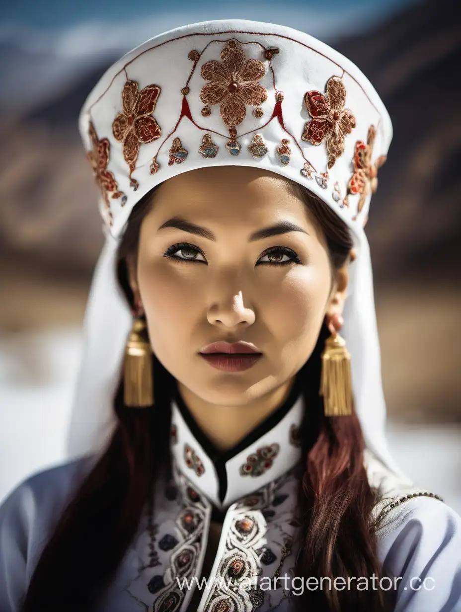 Kyrgyz-Woman-in-Elegant-White-Elechek-Traditional-Dress