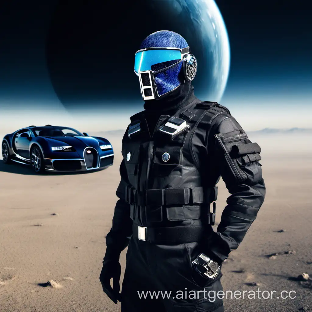 Masked-Special-Forces-Operative-with-Bugatti-on-Cosmic-Planet