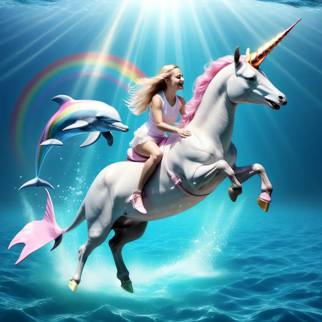 Whimsical Dolphin Riding Majestic Unicorn