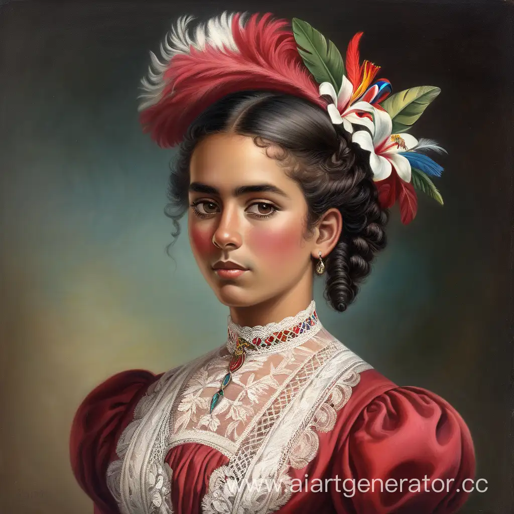 Costa Rican native, 25 years old. Very beautiful, vibrant. Proud and passionate. Dressed and coiffed in the English fashion of the late 19th century.