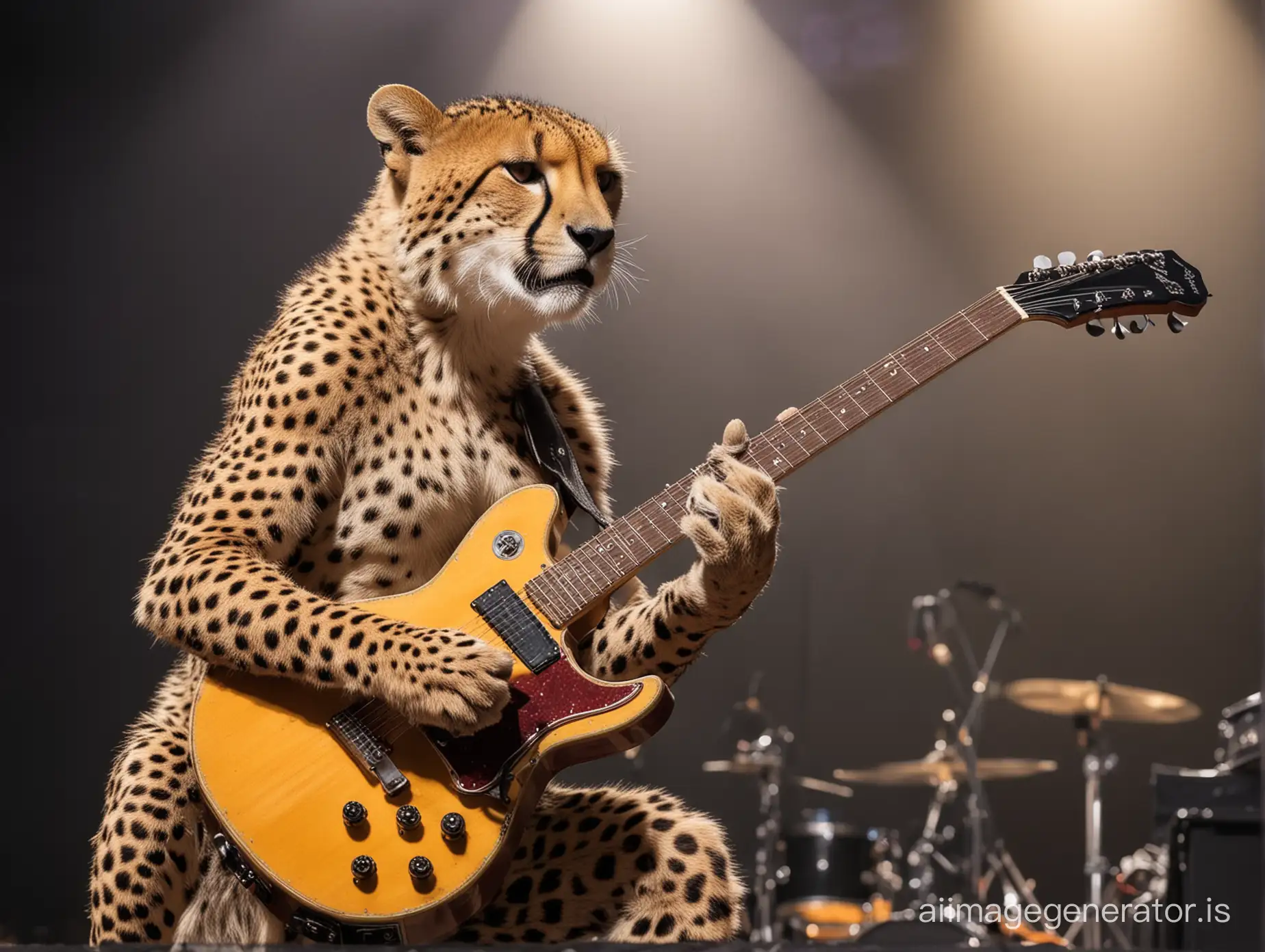 cheetah playing guitar on a stage at a music concert