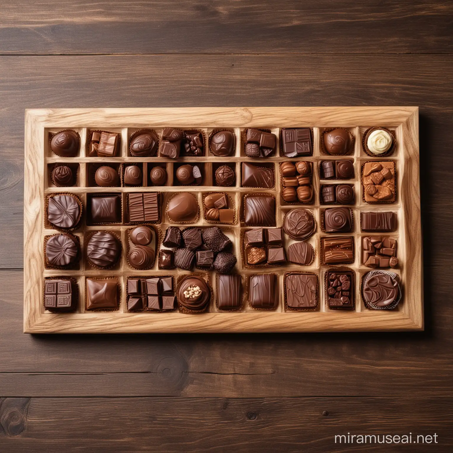 Beautiful board of wood with chocolates. Image Size 1200 x 600 pixels 