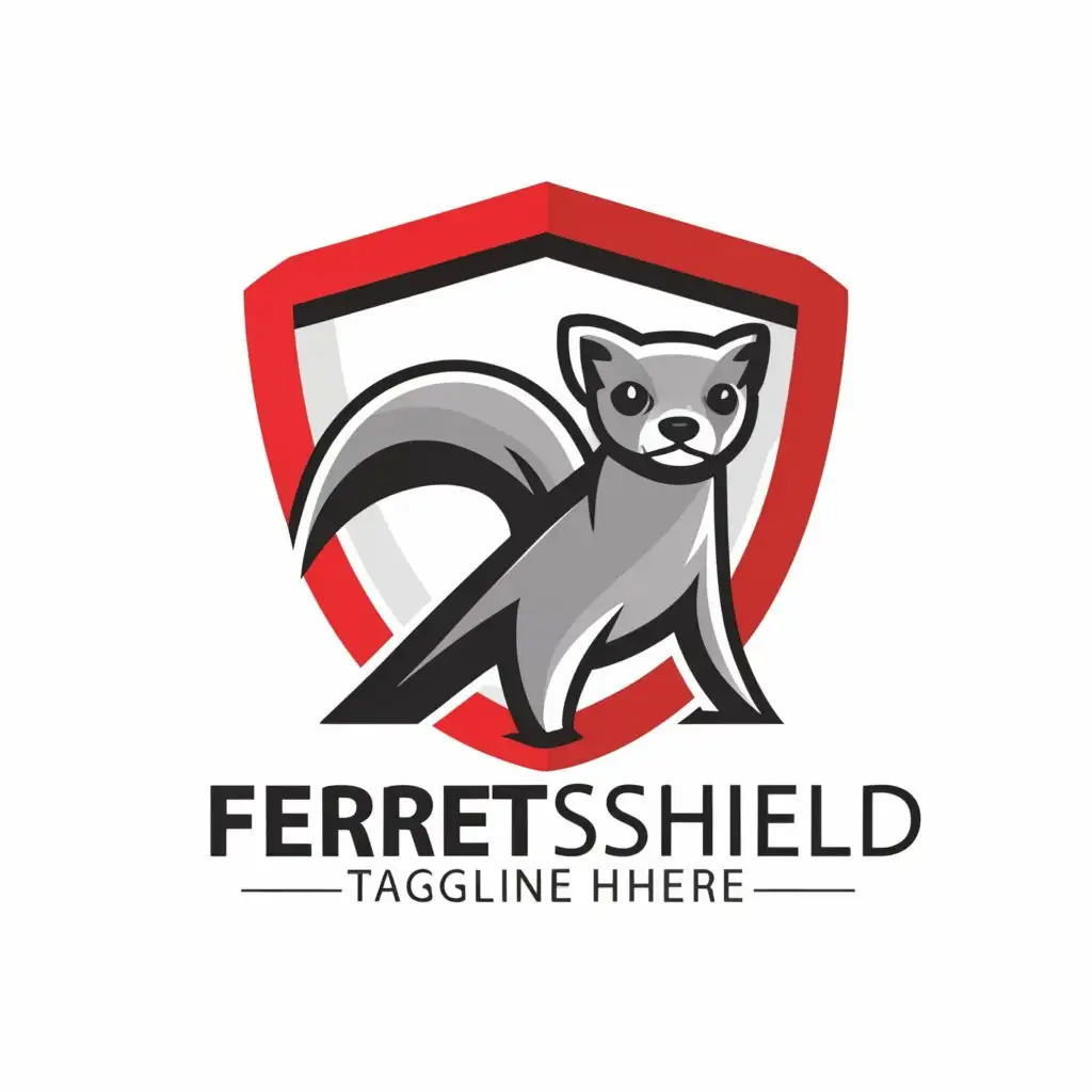 a logo design,with the text "ca ferretshield", main symbol:For "CA FerretShield," imagine a sleek and stylized ferret in a protective stance, perhaps with a shield incorporated into the design somehow. The ferret could be depicted with its keen eyes alert and its body poised, conveying both vigilance and agility. The shield could be positioned behind or around the ferret, symbolizing the tool's protective capabilities. Using a modern and clean design style with bold lines and colors could help make the logo memorable and versatile for various applications.,Moderate,clear background