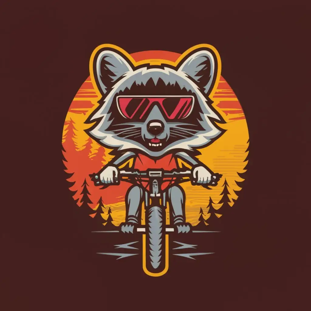 a logo design,with the text "Racoon Bike", main symbol:Raccoon on mountain bike,complex,clear background