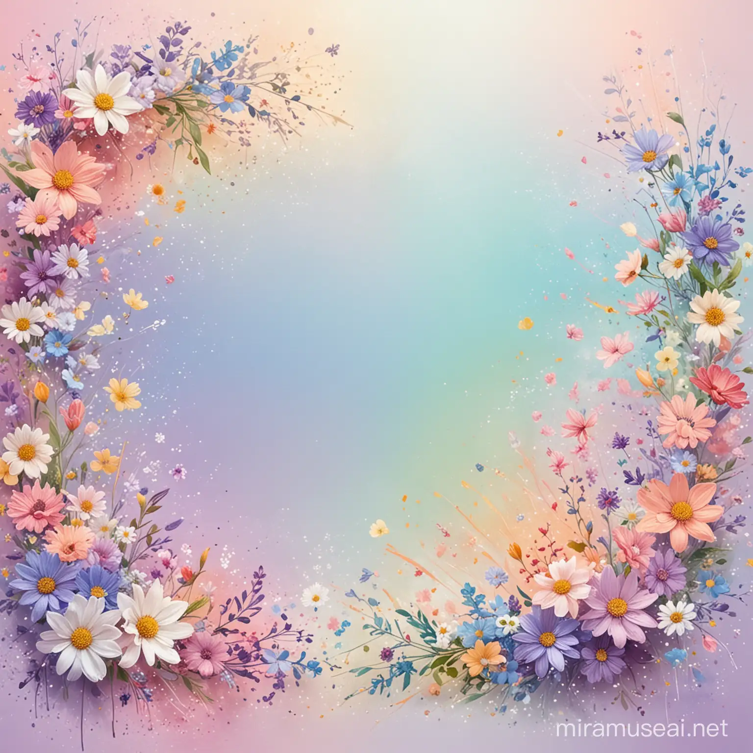 Pastel Floral Fantasy Soft Colorful Background with Scattered Flowers
