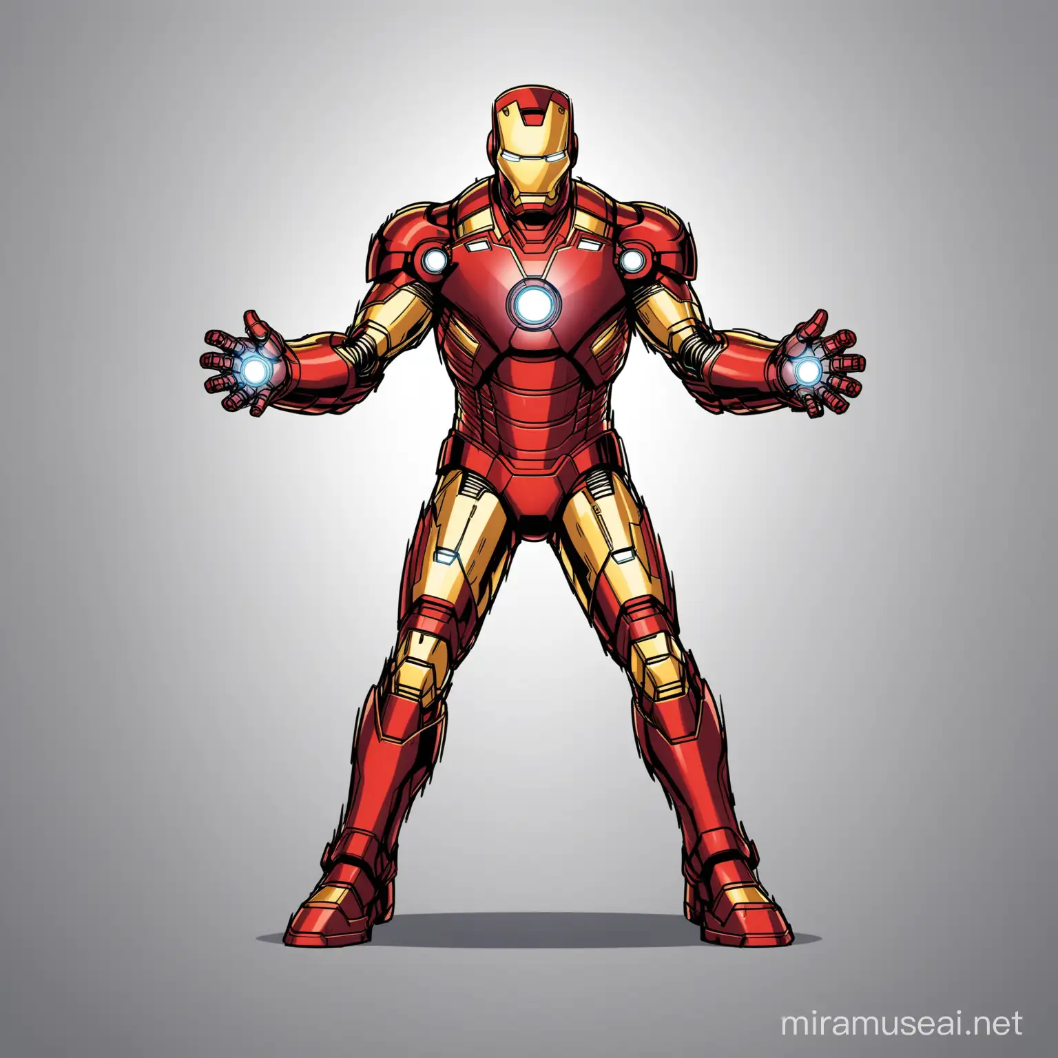 create style comics in full front and standing  Iron Man superhero icon marvel.