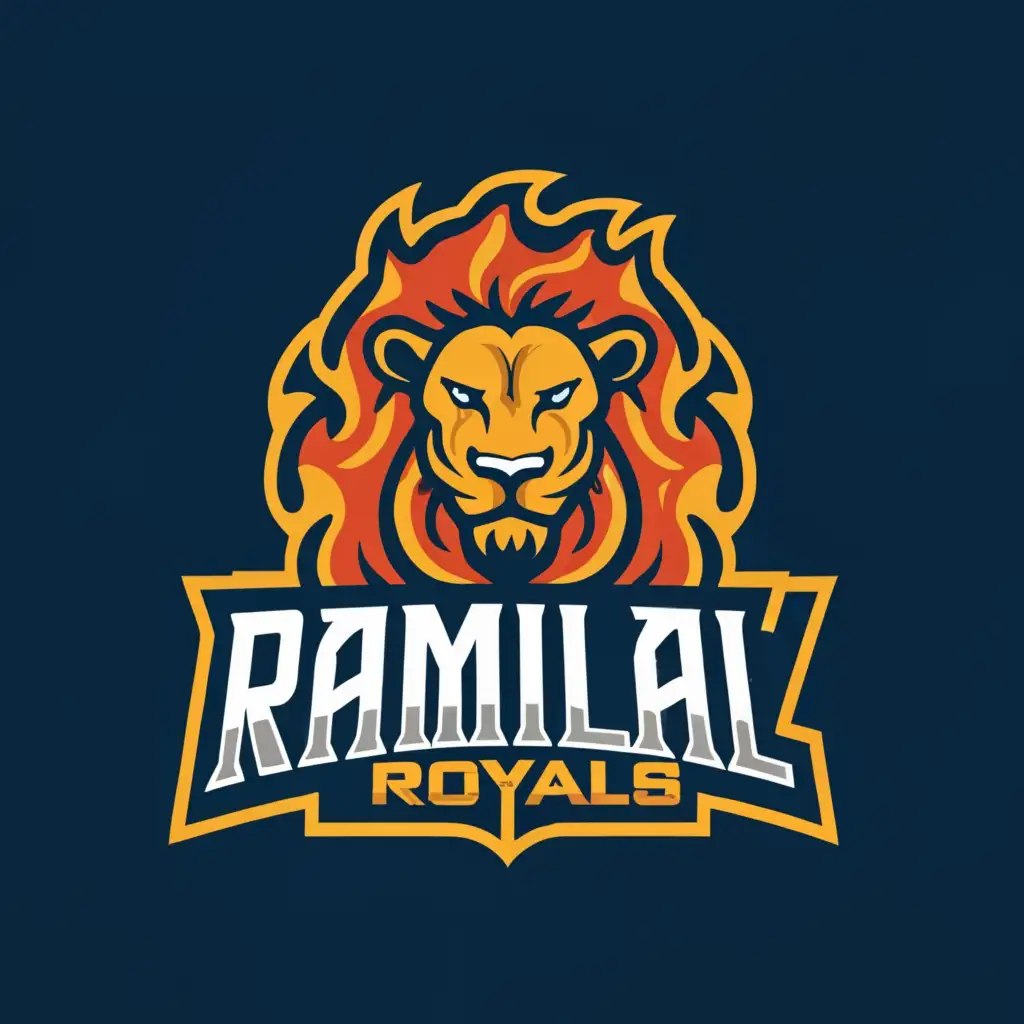 a logo design,with the text "Ramlal Royals", main symbol:a firey lion
.,Moderate,clear background