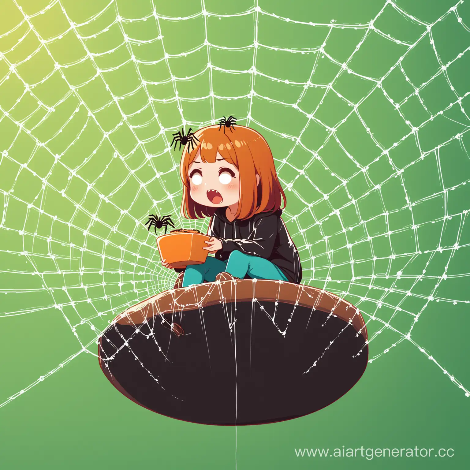 Человек сидит на паутине и ест паука 