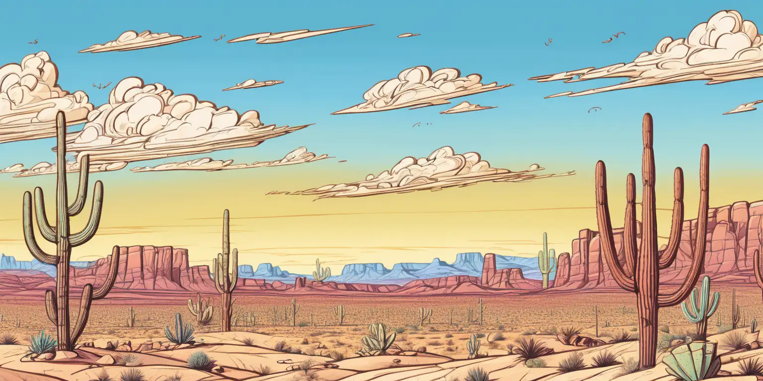 Colorful Cartoony Desert Scene under Afternoon Sky