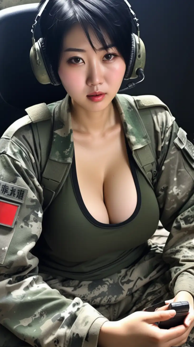 中国女兵
黑短发
huge boobs
camouflage undershirt
衣衫褴褛
满身汗水
坐着操作电台