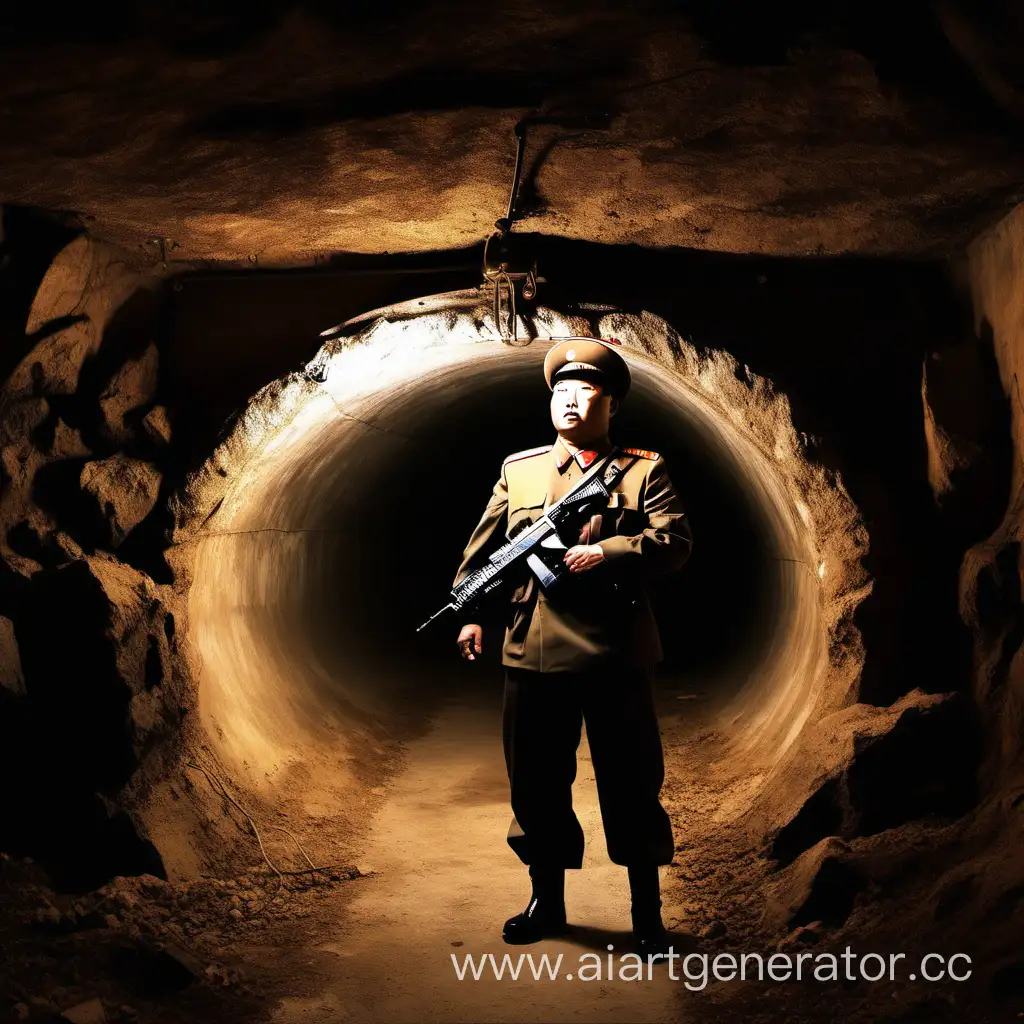 North-Korean-Soldier-in-WellLit-Underground-Tunnel