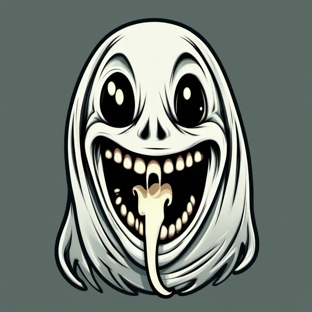 Should look round logo stylized and simplified and easy to print, Eerie Haunted super scary ghost pale face Hyper Realistic Horror Scene scary ghost face very scary with real ghost appearance long mouth with some rabies ooze and make the face really horrifying and long overly stretched mouth that is very scary. Make the eyes eerie pale dead looking and staring right into you as if it's trying to possess you.

Background should be pitch black. pu The entity should be trying to climb out of the background.

The ghost long tongue, and the tongue is sucking from a milk tea cup like a vampire straw tongue. The cup has milk tea with tapioca. 

There should not be any words or letters. 