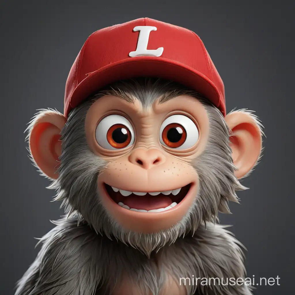 Whimsical Cartoon Monkey with Red Cap L in Studio Quality 3D