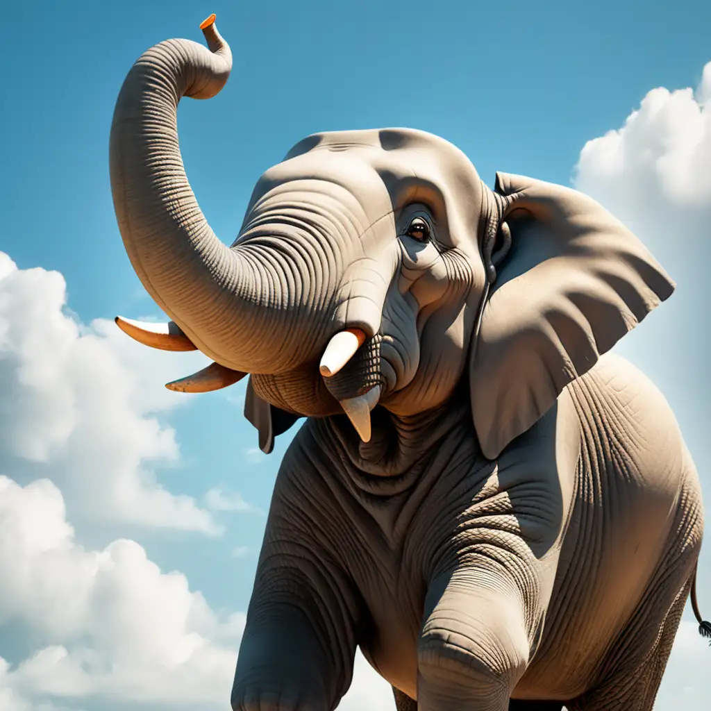 Charming Elephant with Raised Trunk Inspiring Skyward Wonder