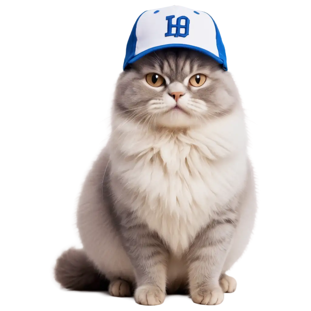 Smiling-Persian-Chinchilla-Cat-in-Baseball-Cap-Captivating-PNG-Image-for-Online-Engagement