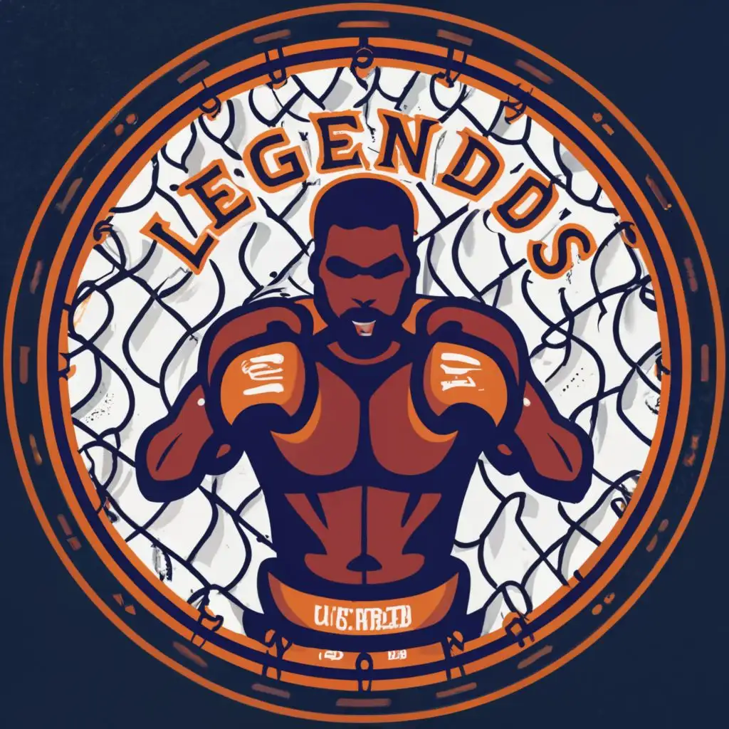 logo, circular with chain link fence type background, with the text "Mixed Martial Arts Legends", typography, be used in Entertainment industry