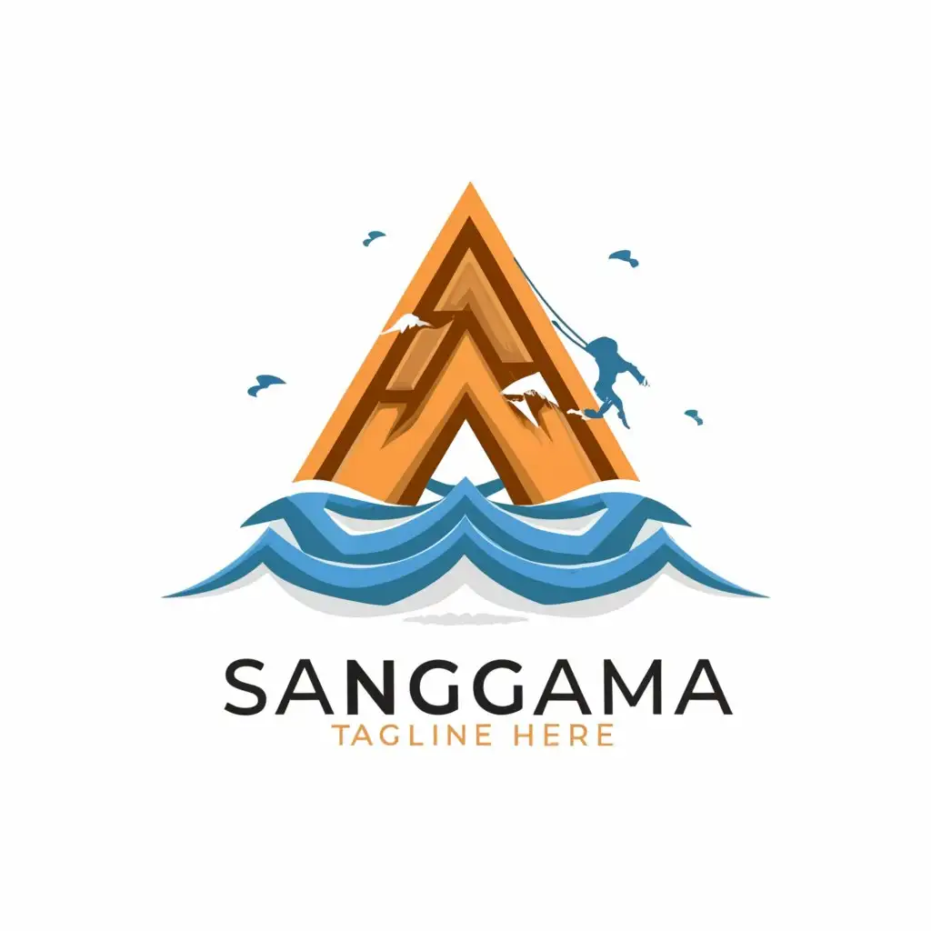 a logo design,with the text "Adventure Sangama", main symbol:design an exciting logo for Adventure Sangama, where 'A' symbolizes majestic mountains with adventurous sport elements and 'S' represents serene waves for swimming,Moderate,be used in Sports Fitness industry,clear background