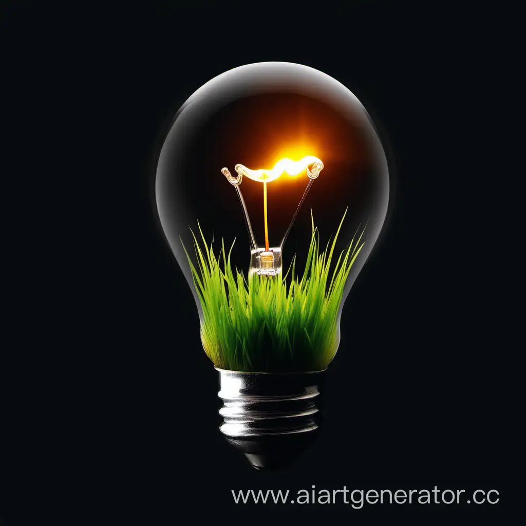 Glowing-Light-Bulb-with-Sprouting-Grass-on-Dark-Background