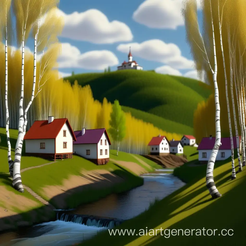 Scenic-Birch-Tree-Village-Nestled-Along-Riverbank