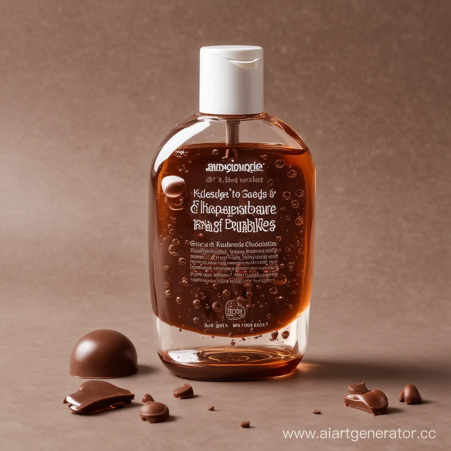 ChocolateColored-Shower-Gel-in-Transparent-Packaging-Amidst-Soap-Bubbles