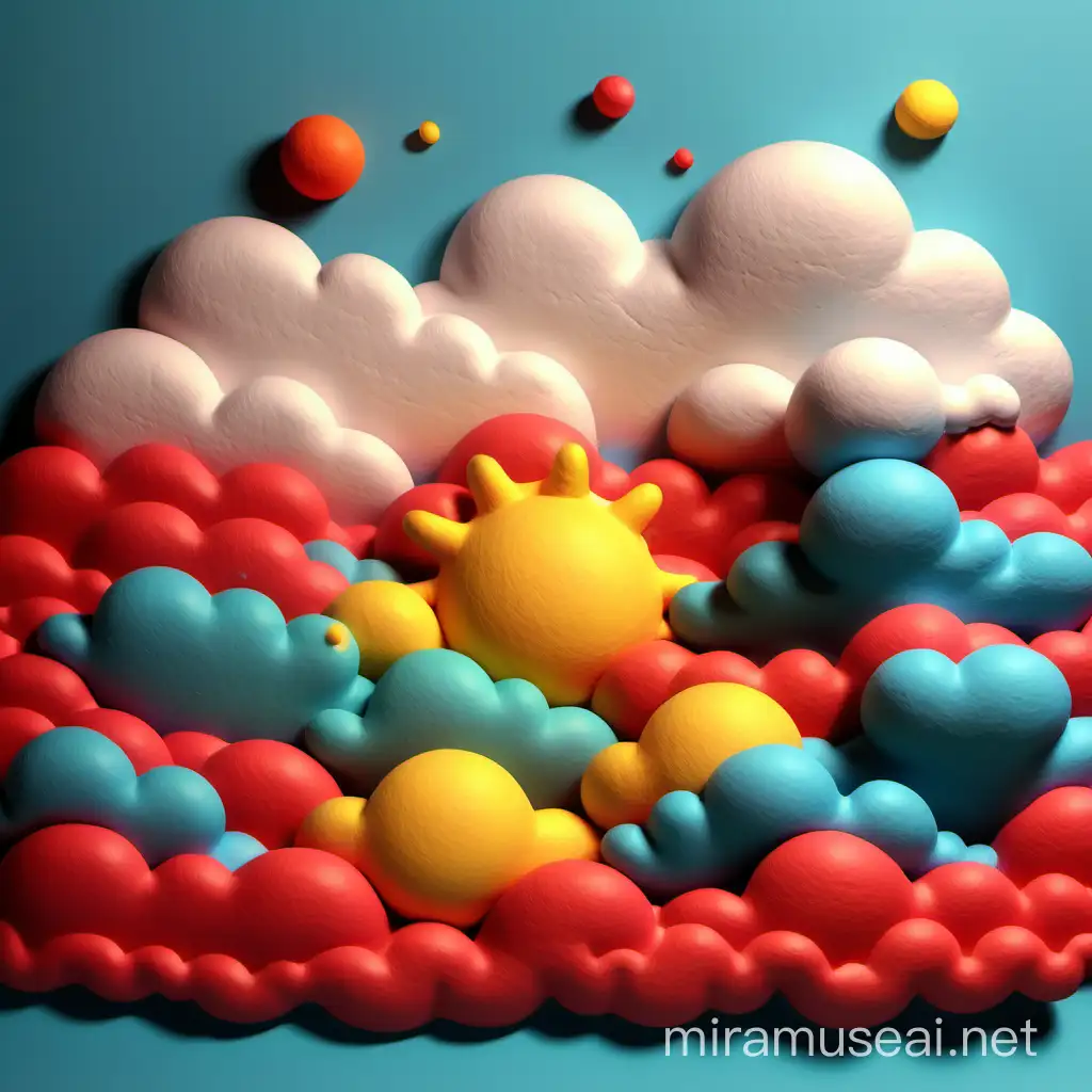  plasticine clouds many of them on a sunrise in a clumsy cartoon style