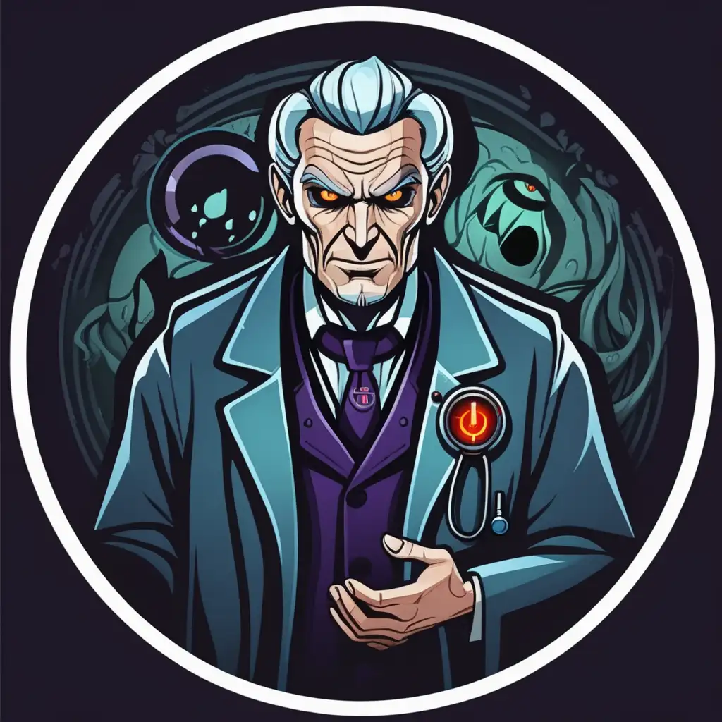 cartoon dark evil strange doctor in a circle icon