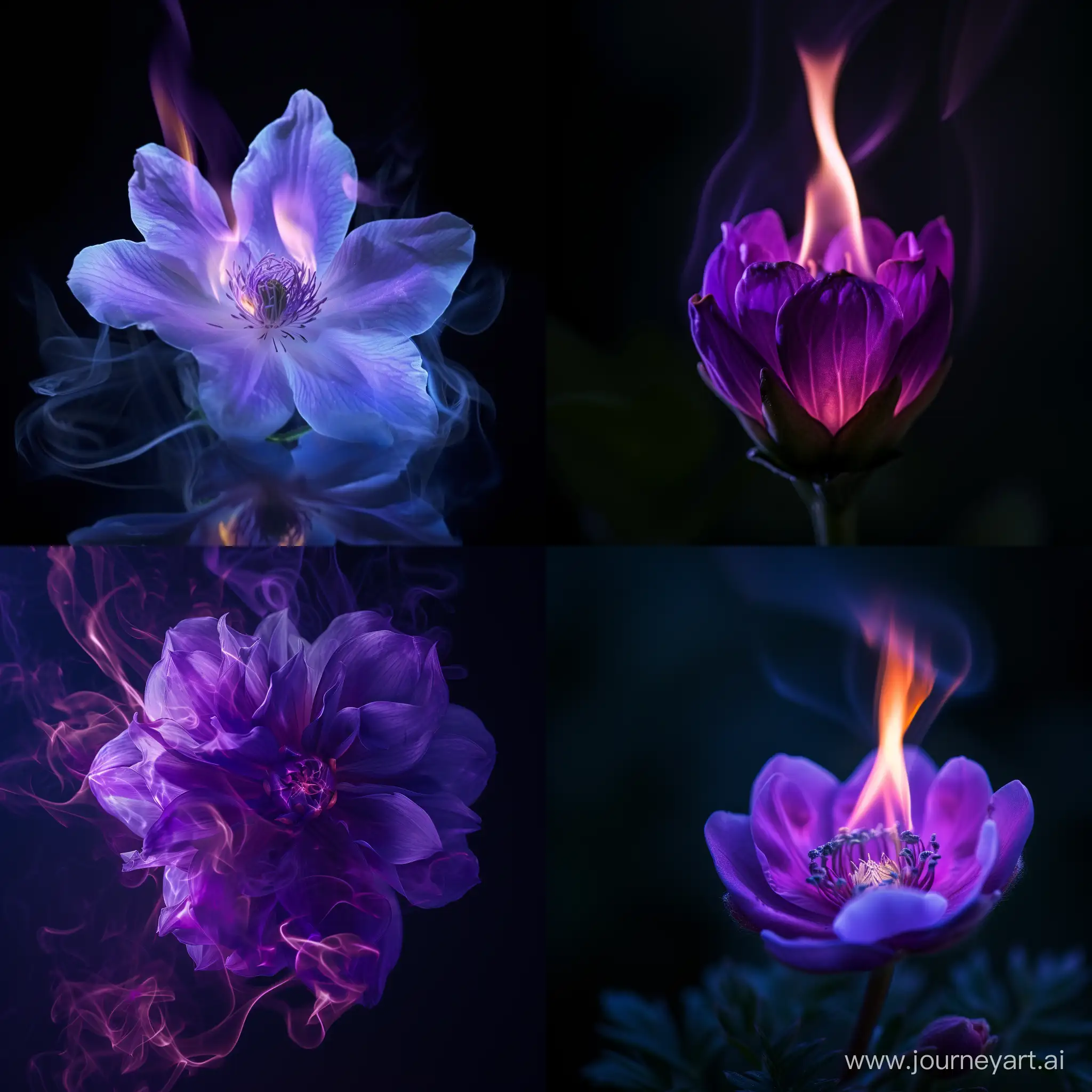 загадочный фиолетовый горящий цветок на темном фоне