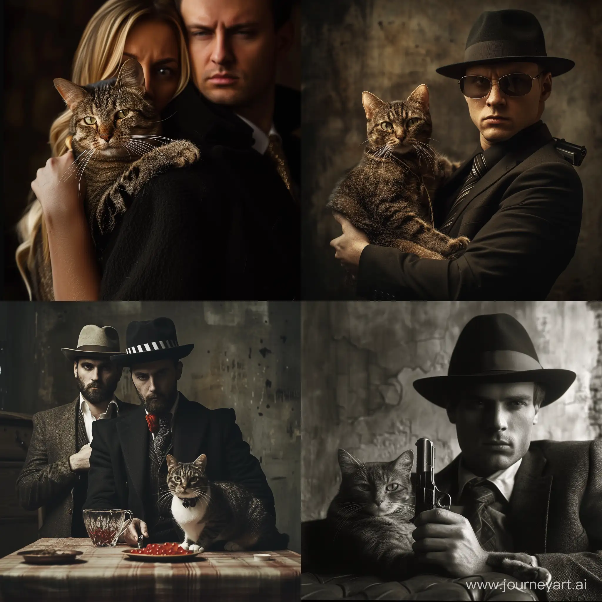 Romantic-Mafia-Couple-with-Cat-in-Loving-Embrace