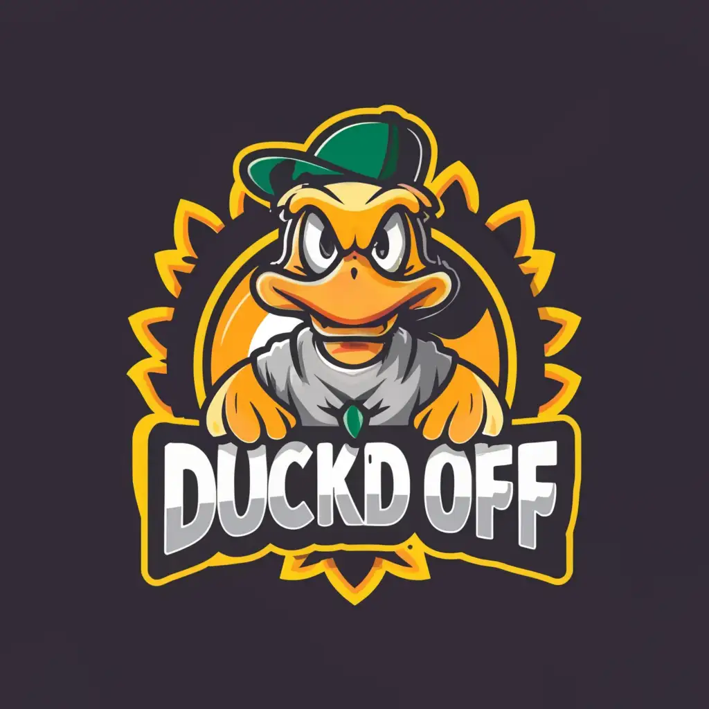 a logo design,with the text "Duck’d Off", main symbol:Thug Duck wearing bandana,Moderate,clear background
