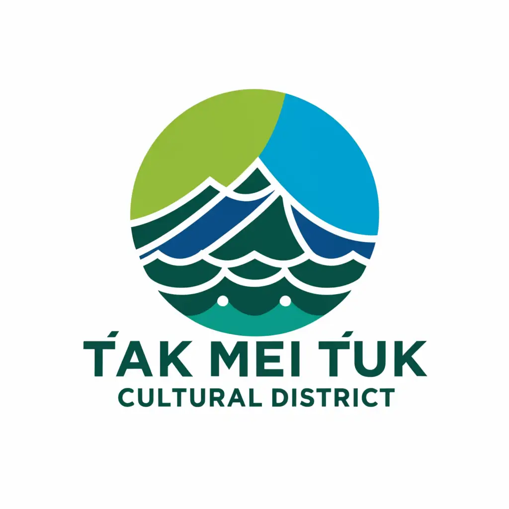 a logo design, with the text Tak Mei Tuk Cultural District, main symbol: green mountain, blue sea, Moderate, be used in Travel industry, clear background