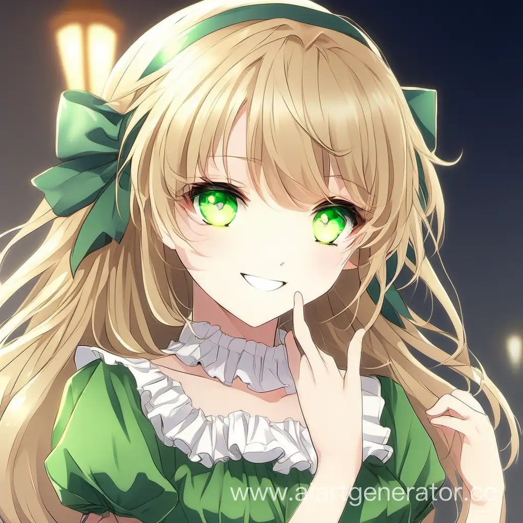 Adorable-Anime-Girl-in-Green-Dress-with-Sweet-Smile