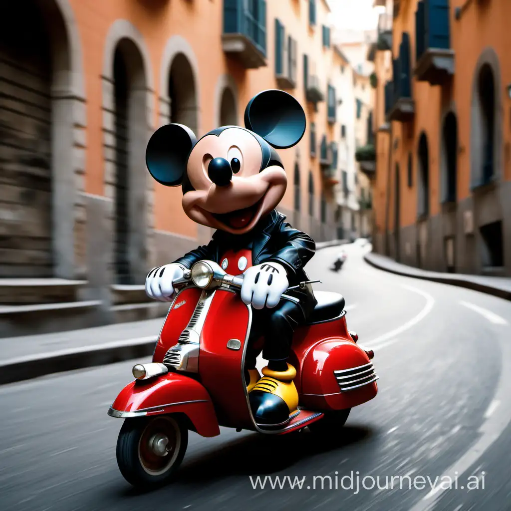 Mickey Mouse Enjoying a Vespa Ride in Whimsical Wonderland