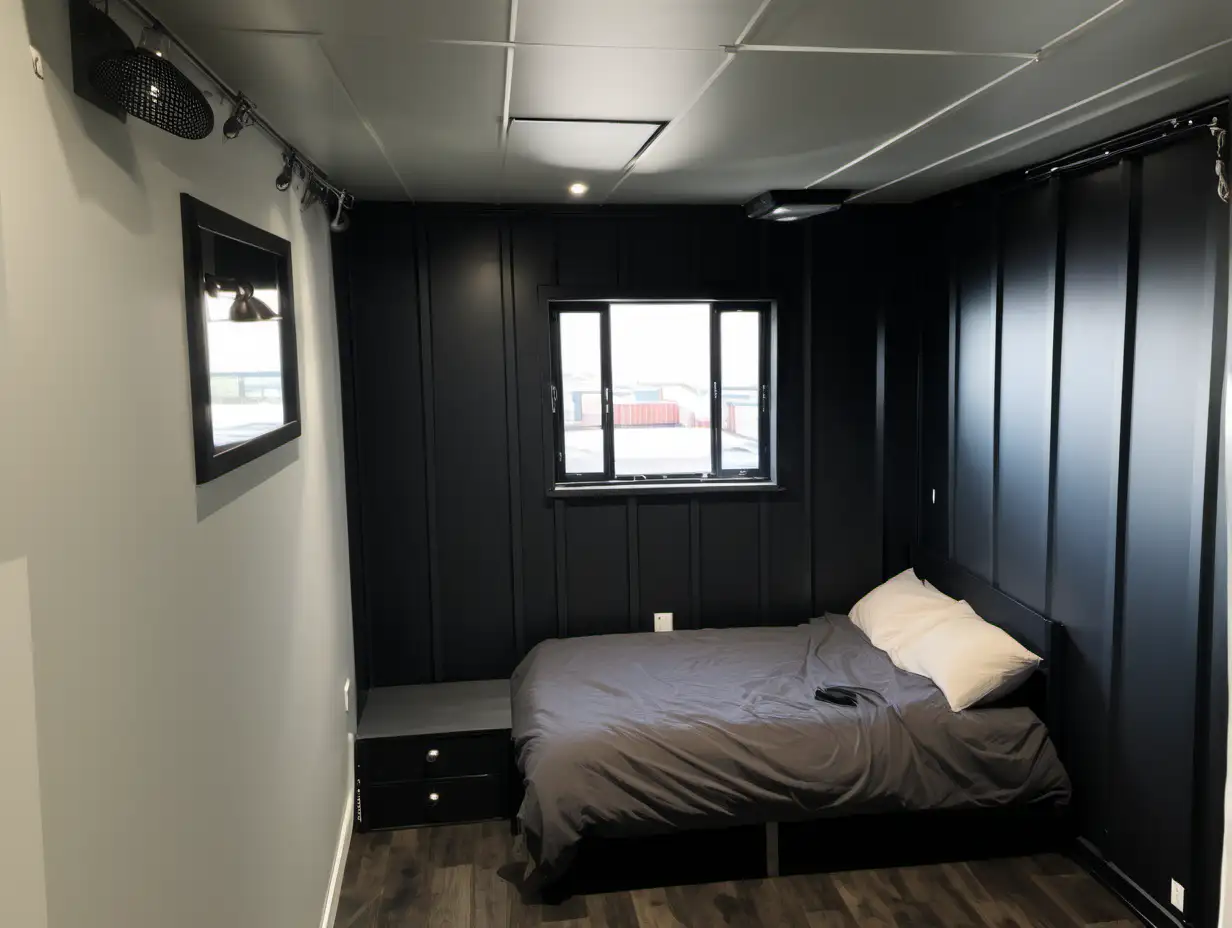 20 ft shipping container converted into a bedroomroom with corner bathroom
