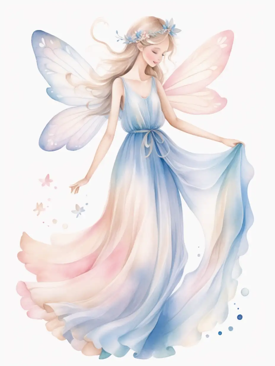 Cheerful Fairy in Dreamy Watercolor Style