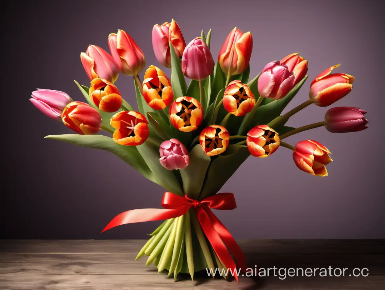 Праздничный букет цветов состоящий из тюльпанов.

