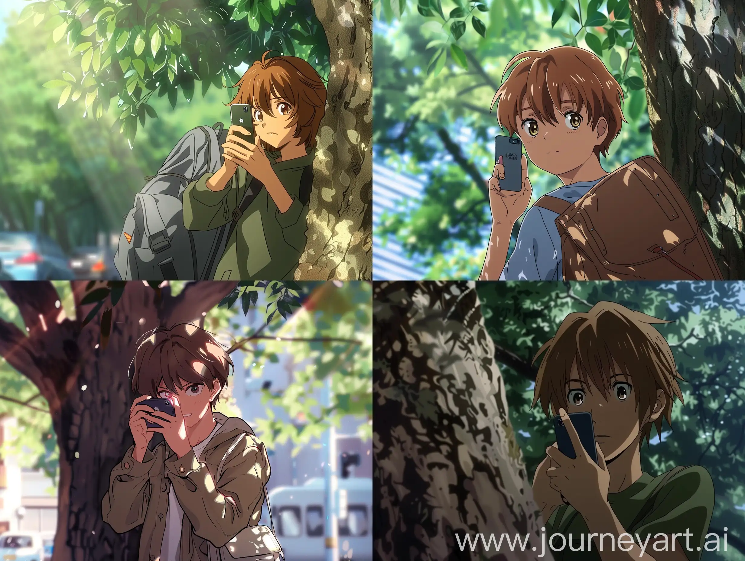 Anime-Youth-Secretly-Photographing-from-Behind-Tree