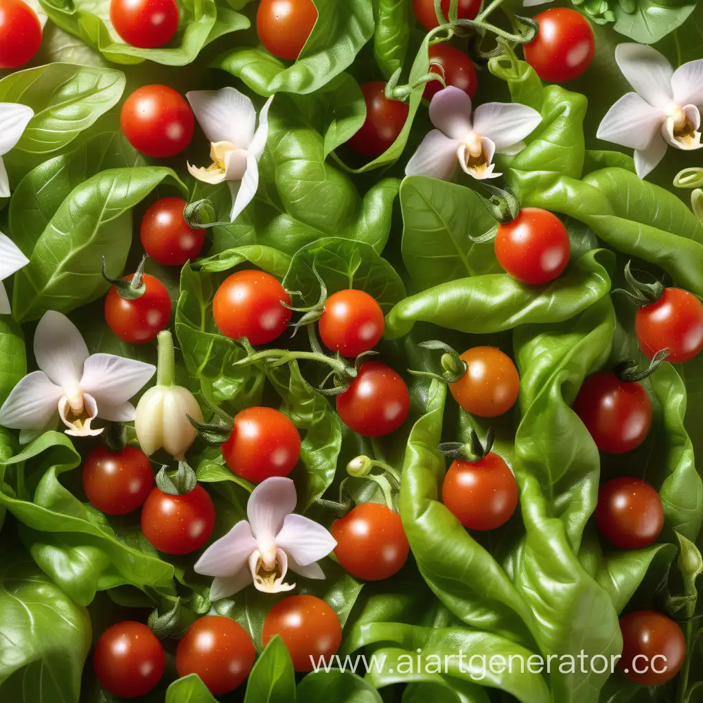 Vibrant-Still-Life-Cherry-Tomatoes-Orchids-and-Fresh-Herbs